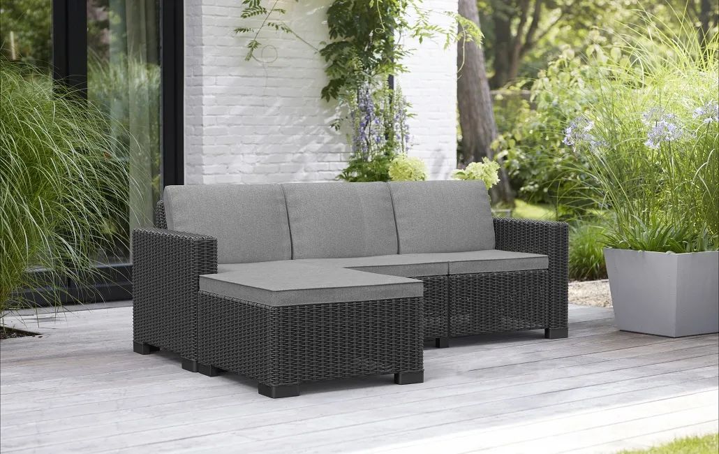 Salon de jardin California : Canapé 3 places + Pouf + Table basse - Graphite