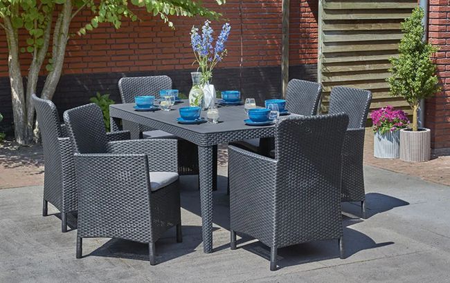 פינת אוכל ג'ירונה- שולחן ו 6 כיסאות - אפור כהה