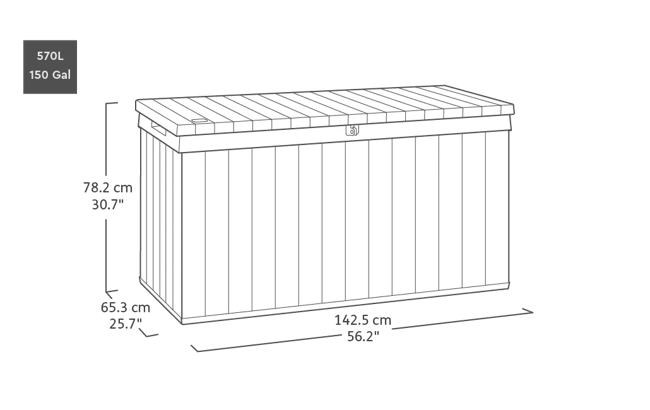 Arcón de exterior Darwin - 142,5x65,3x78,2 y 570L - Marrón