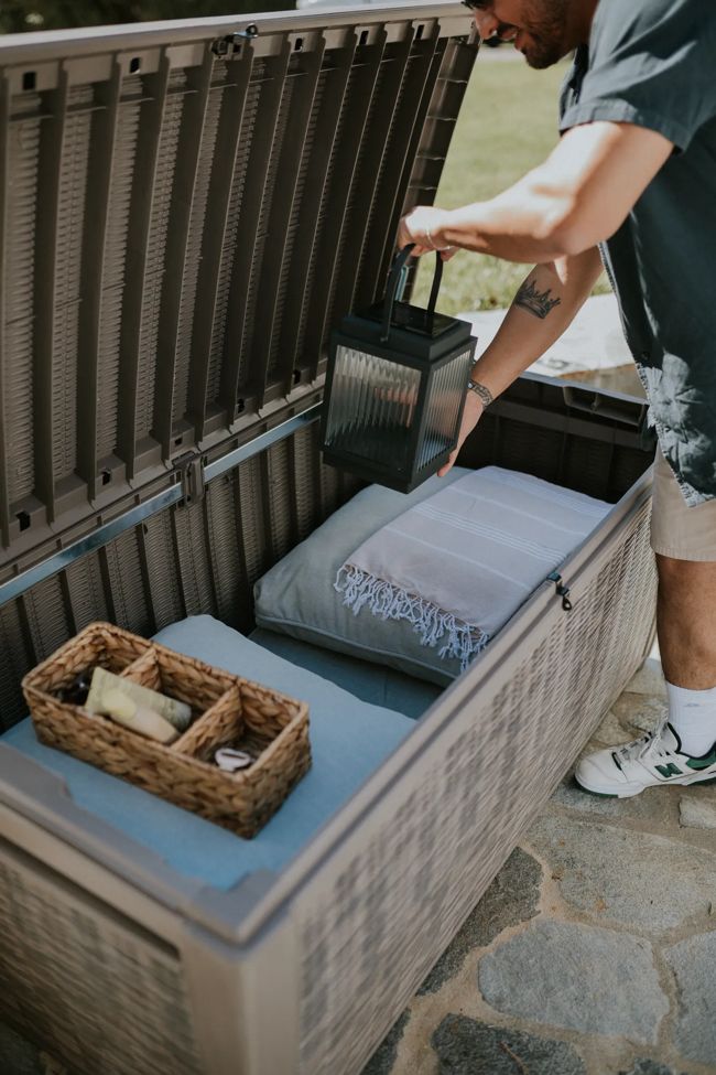 Signature 135 Gallon Large Deck Box - Mist Gray - Keter US