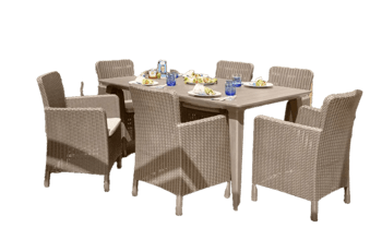 פינת אוכל ג'ירונה- שולחן ו 6 כיסאות  - קפוצ'ינו - דמוי ראטן