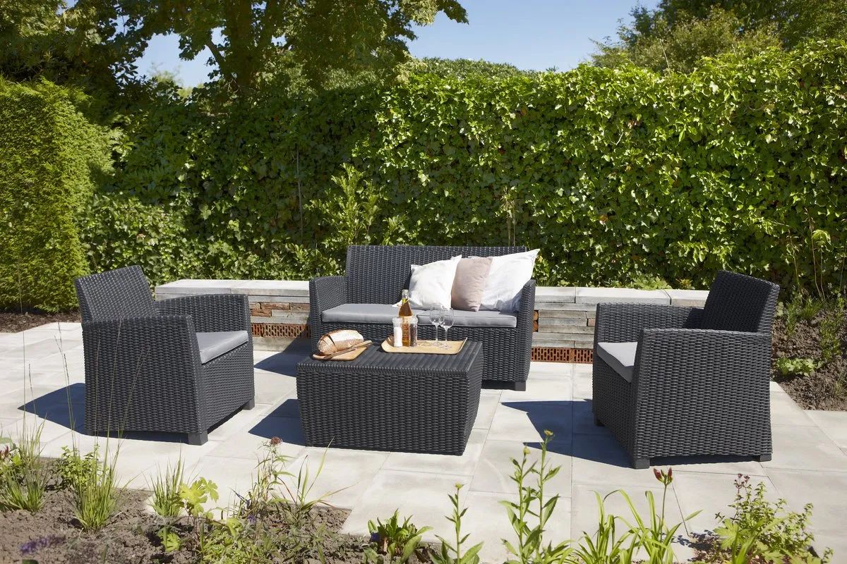 Mia 4 Seater Lounge Set With Storage Table - Graphite