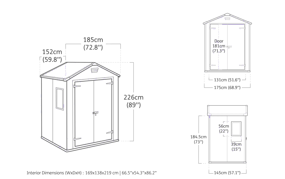 Caseta de exterior Manor 6x5 - 185x152x226 cm y 2,5m2 - Gris