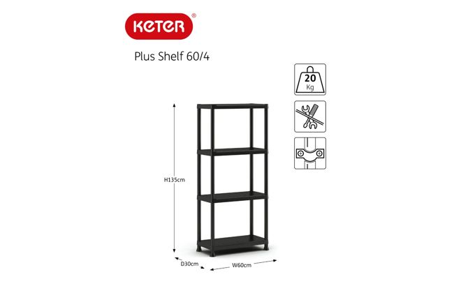 Plus Lagerregale – 4 Böden – 2 Stück - Schwarz/Grau