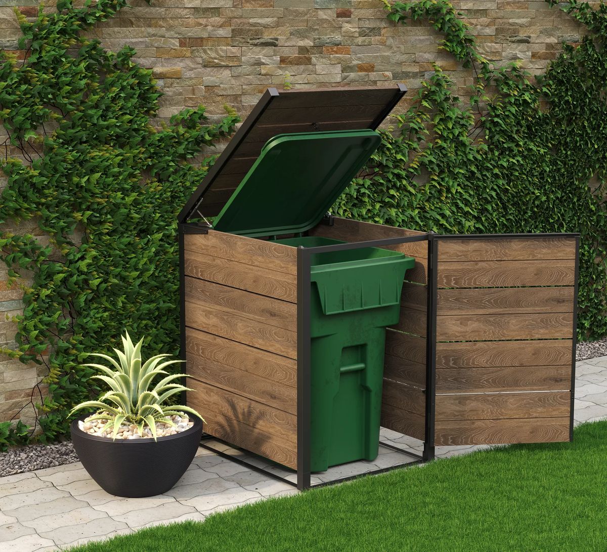 Hide Away 96 Gallon Single Trash Can Shed - Brown - Keter US