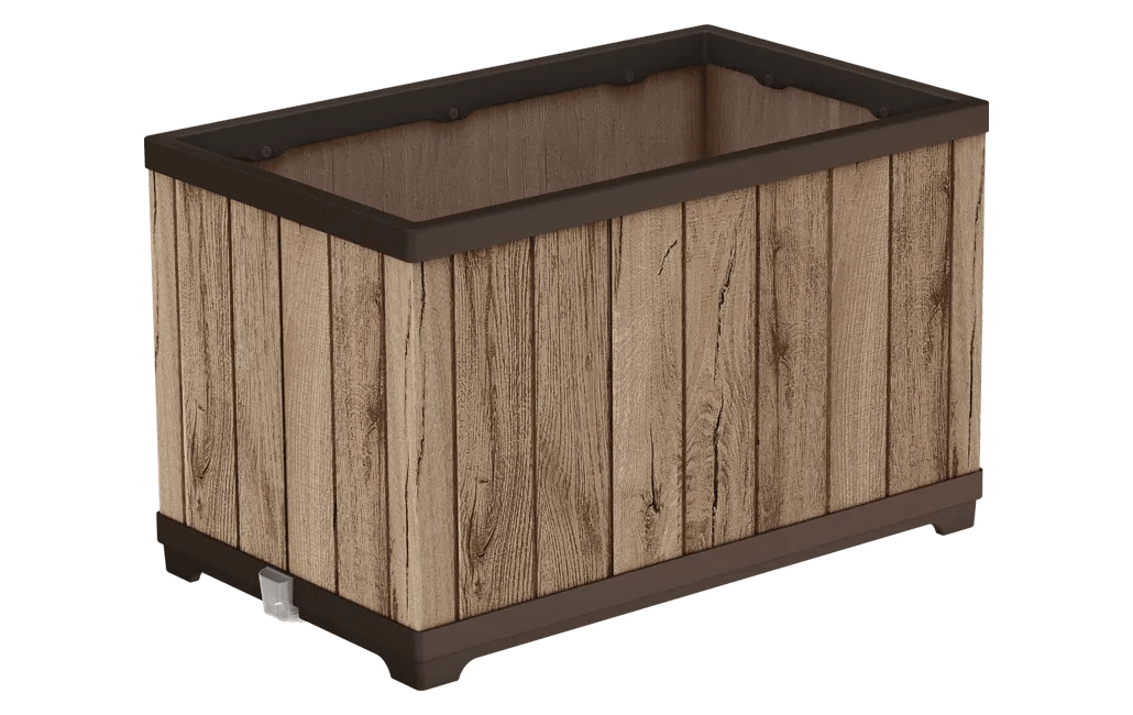 עציץ דקו מלבני - דמוי עץ בגווני חום