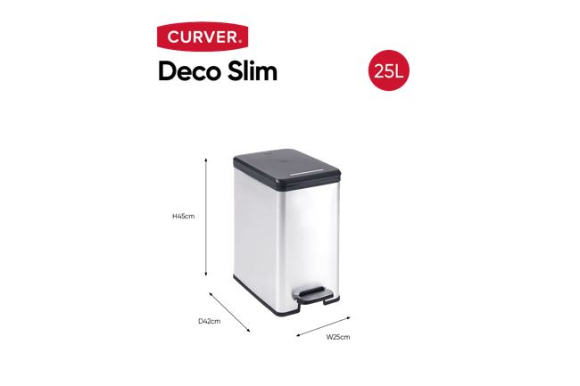 פח אשפה סלים עם פדל 25 ליטר - כסוף