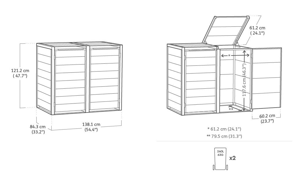 Signature Hide Away Containerberging - 2x240L - Ashwood