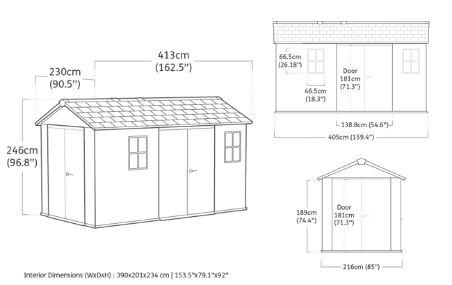 מחסן גינה ניוטון פלוס - 7.513X עמוק + 2 דלתות - אפור