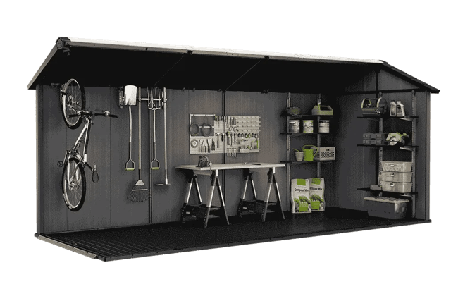 מחסן גינה ניוטון פלוס –7.5X17 רחב + 2 דלתות- אפור