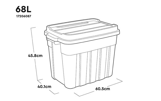 Tuff Box  68L Storage Boxes with Lid  Set of 3 - Black