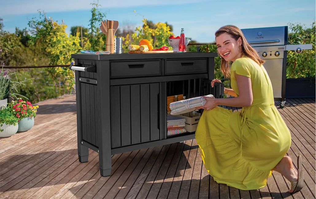 Unity Outdoor Kitchen  BBQ Table and Storage Cabinet - Graphite