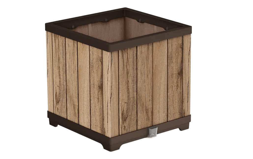 עציץ דקו מרובע - דמוי עץ בגווני חום