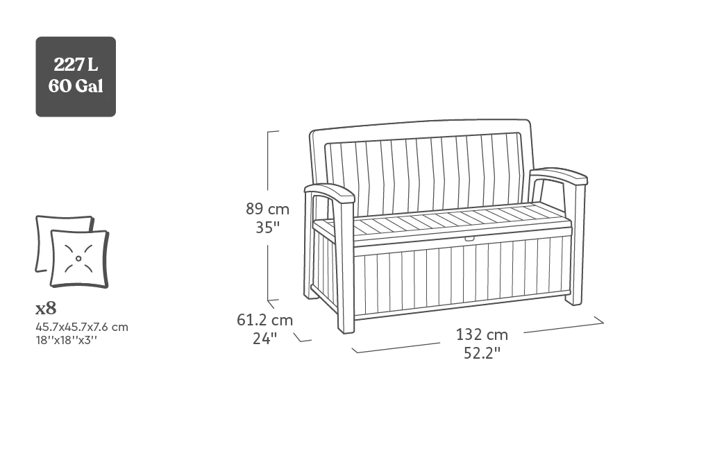 Banc de jardin Patio avec coffre 227L - Graphite