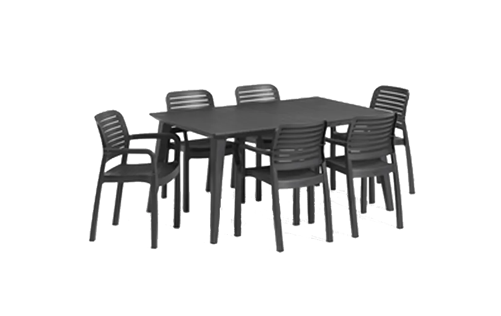 פינת אוכל בריסל - שולחן ו 6 כיסאות - אפור כהה