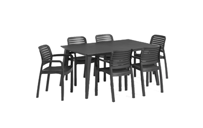 פינת אוכל בריסל - שולחן ו 6 כיסאות - אפור כהה