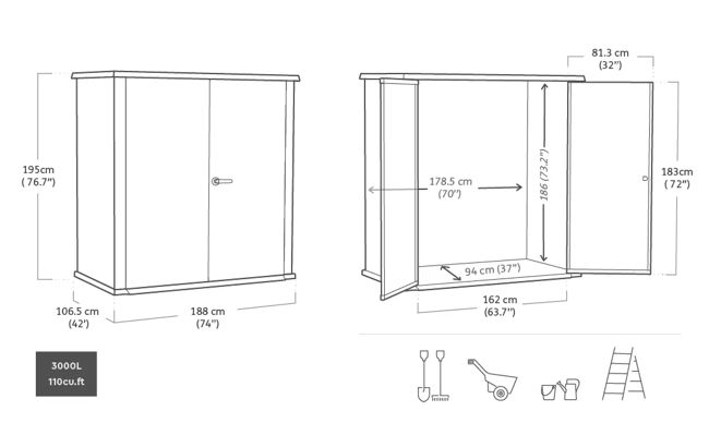 Cortina Fortress Tuinkast - 188x106,5x195cm - Grijs