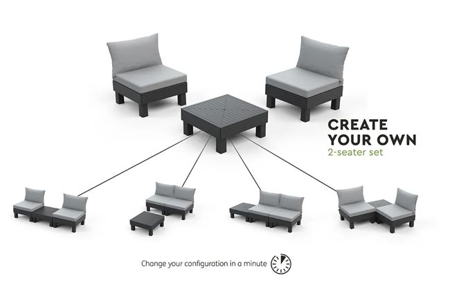 Salon de jardin Elements modulable 2 fauteuils et Table basse - Noir