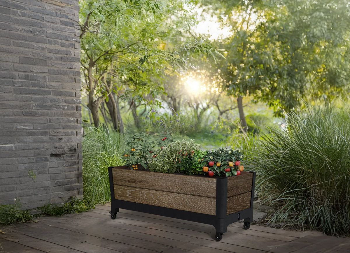 Signature Rolling Planter Mobile Garden Bed - Walnut Brown - Keter US