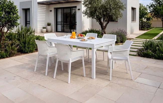 סט שולחן מדריד 140/280 נפתח+6 כסאות אליסה לבן