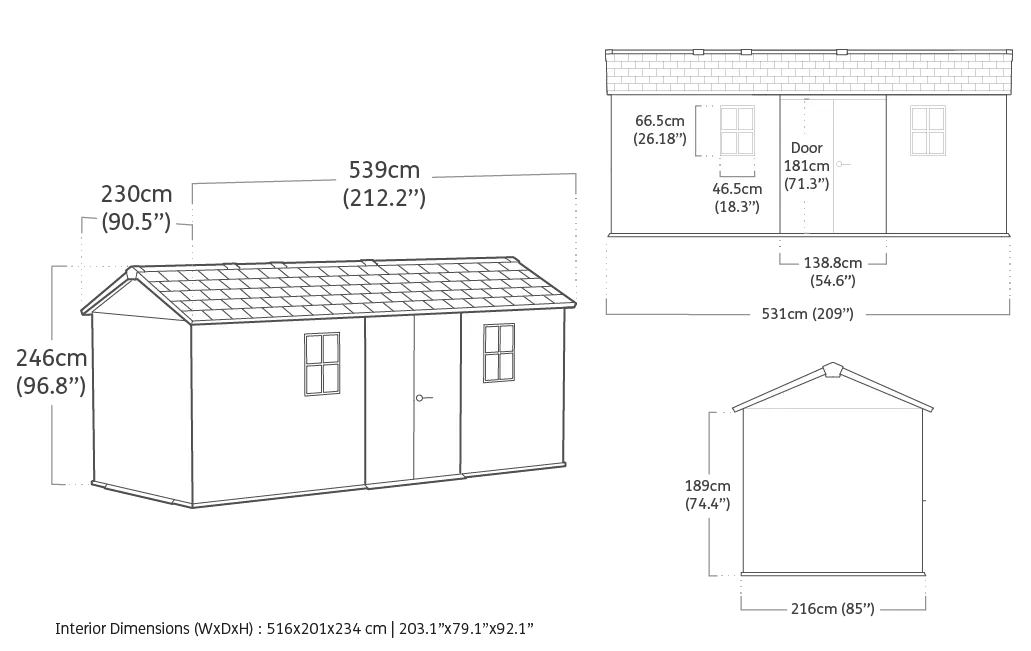 Caseta de exterior Newton Plus 1775 - 230x539x246 cm y 11,2 m2