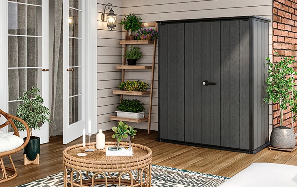 Cobertizo de exterior Cortina Alto 140x74x171 cm y 1400L
 - Gris