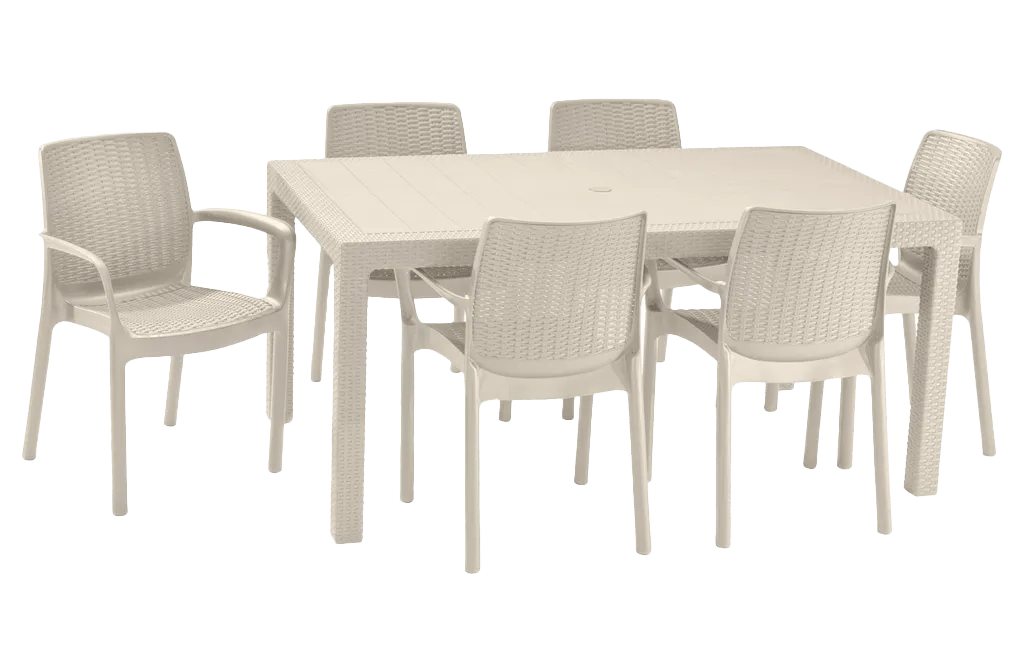 פינת אוכל באלי - שולחן עם 6 כיסאות - בז'