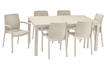 פינת אוכל באלי - שולחן עם 6 כיסאות - בז' - פינות אוכל לגינה ולמרפסת