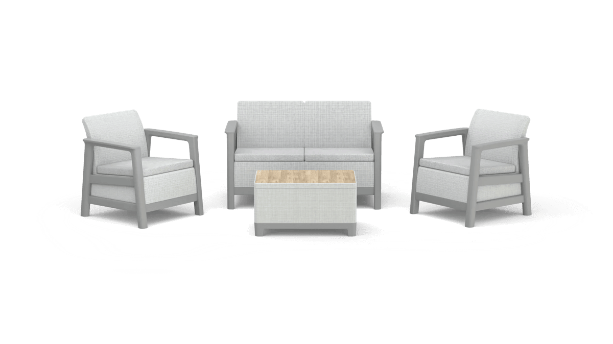 Scandi Linea 4 Seater Lounge Set with Ashwood Storage Table - Grey