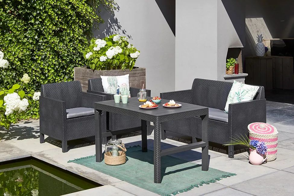 Conjunto de exterior de 4 plazas Chicago con mesa Lyon - Grafito