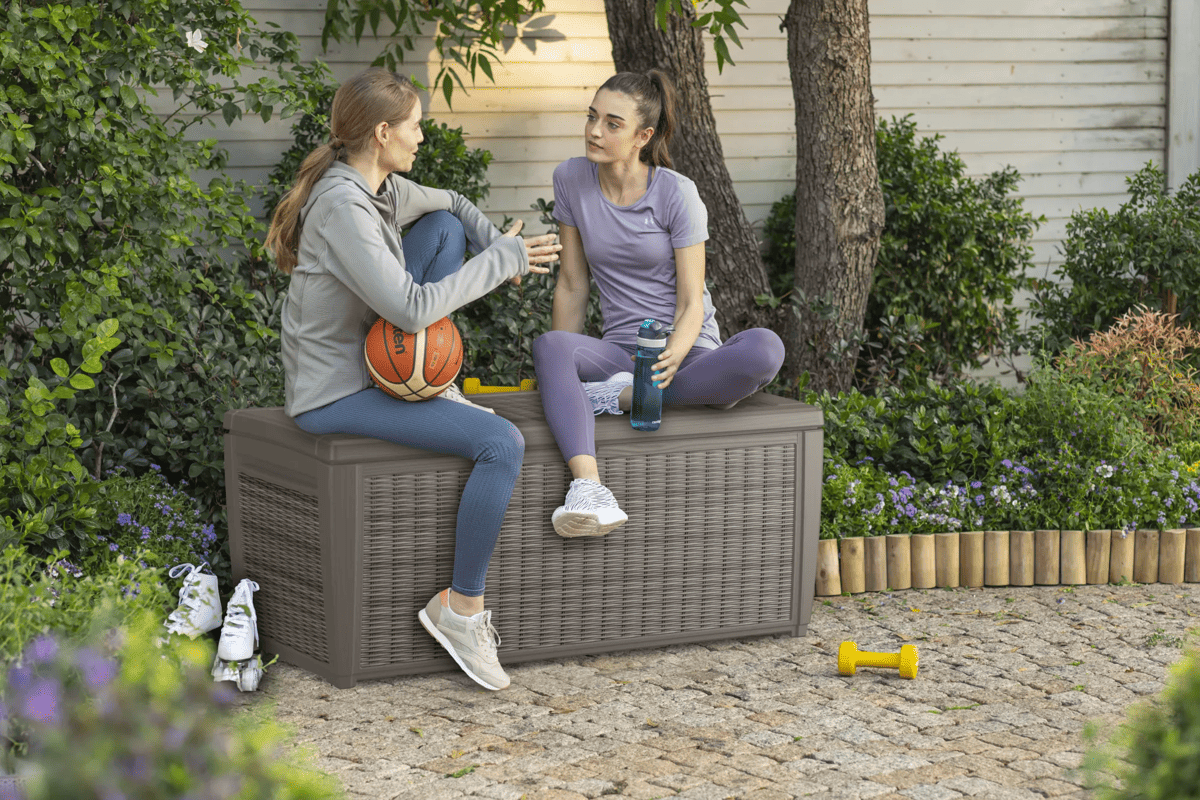 Signature 135 Gallon Large Deck Box - Mist Gray - Keter US