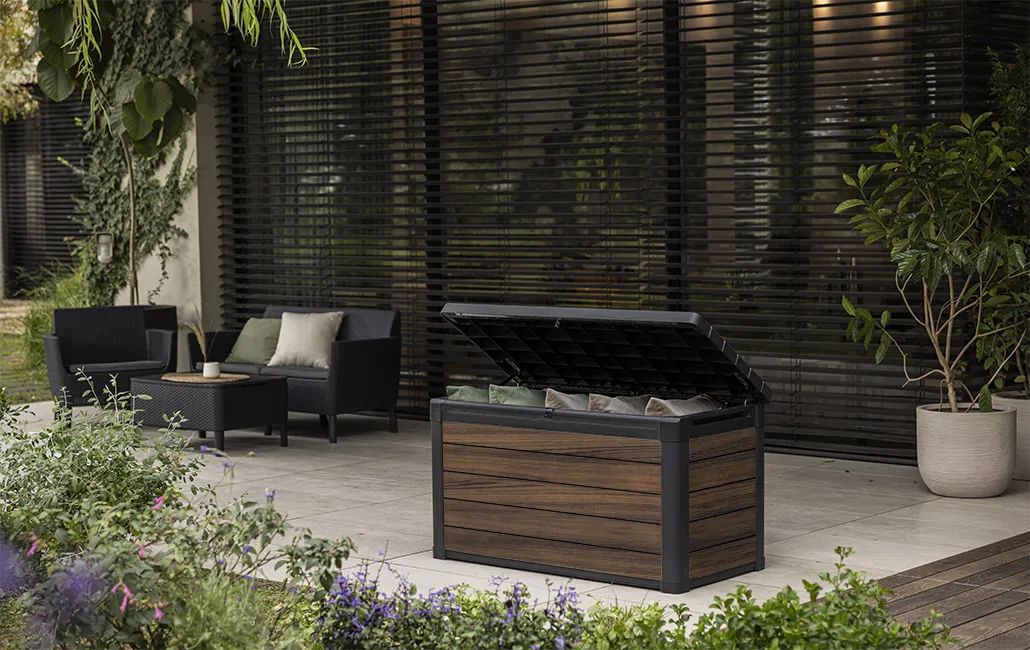 100 Gallon Deck Box Signature Storage Box Rosewood Brown - Keter US