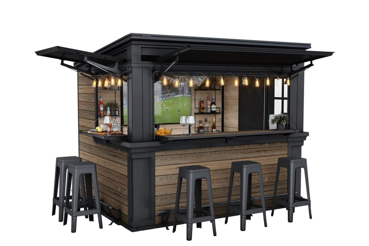 בר חוץ מעוצב עם אחסון – Outdoor Bar - דמוי עץ גוון חום אגוז