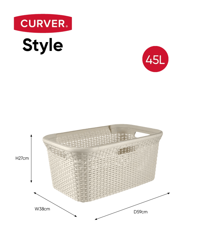 גיגית כביסה ראטן מלבני 45 ליטר - לבן-קרם