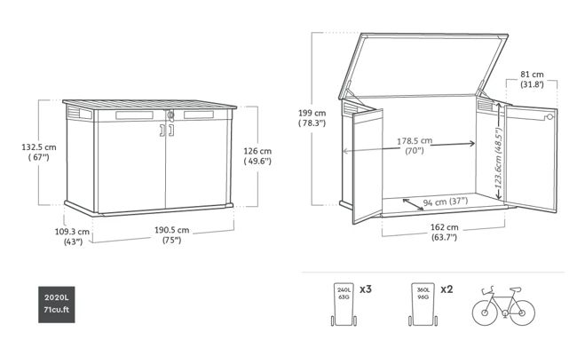 Cortina Mega Graphite Small Storage Shed - 6x3.5 Shed - Keter US