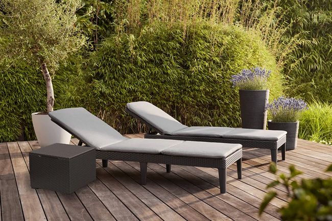 Ensemble 2 chaises longues Jaipur et table basse - Anthracite