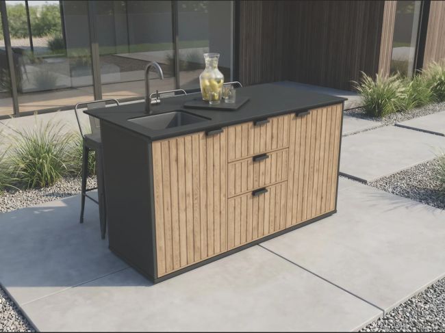 מטבח חוץ קומפקטי ונציאני - דמוי עץ בגווני חום