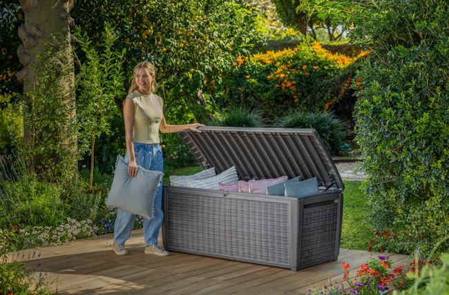 Arcón de exterior de ratán Sumatra 145x73x64 cm y 511L - 