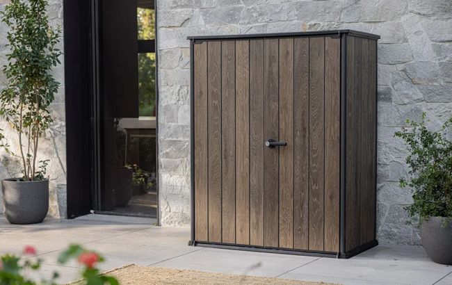 Signature Vertical Storage Shed in Walnut Brown - 4.6x2.4 Shed - Keter US