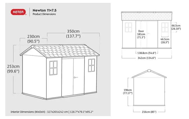 Newton Graphite Large Storage Shed - 11x7.5 Shed - Keter US