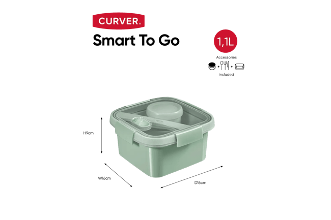 קופסת סמרט אקו מרובעת SMART ECO 1.1L - ירוק