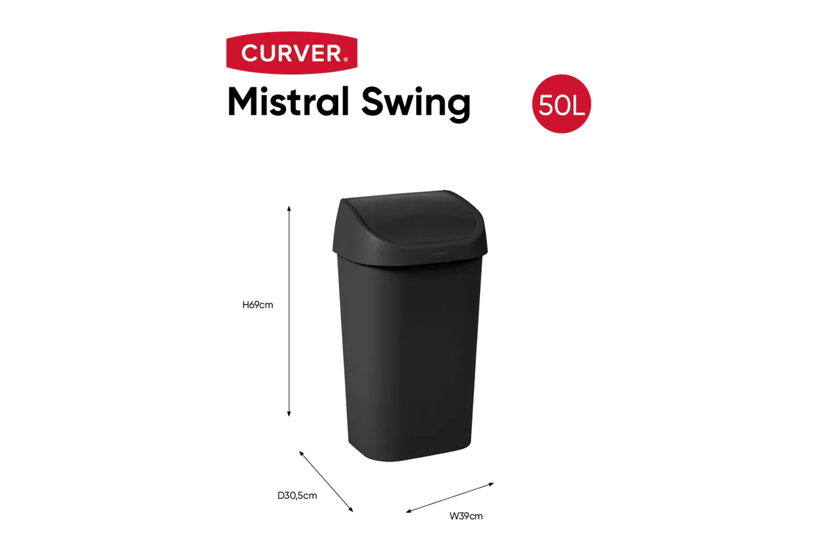 Mistral Swing Afvalbak 50L - Zwart