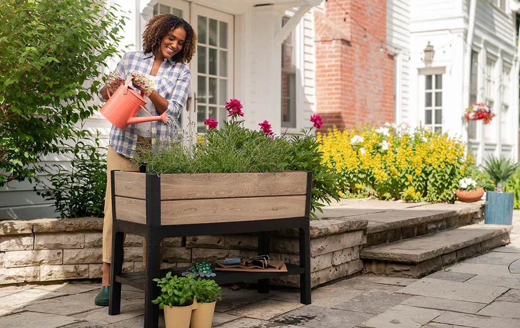 Signature 29 Gallon Elevated Garden Bed Ashwood Brown - Keter Canada