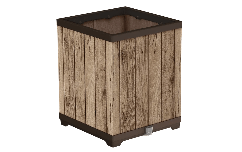 עציץ דקו מרובע גבוה - דמוי עץ בגווני חום