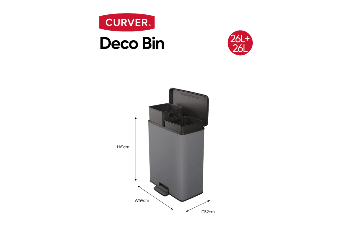 Decobin Duo Prullenbak 26L+26L - Grijs