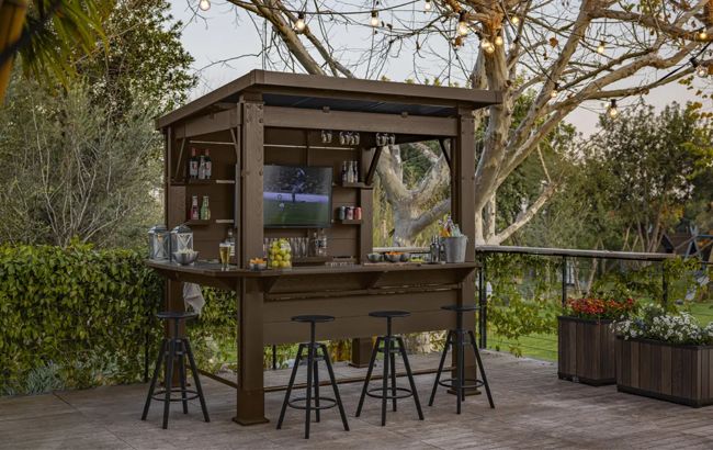 Outdoor Bar Gazebo 7.5x6.5 Shade Structure - Keter US