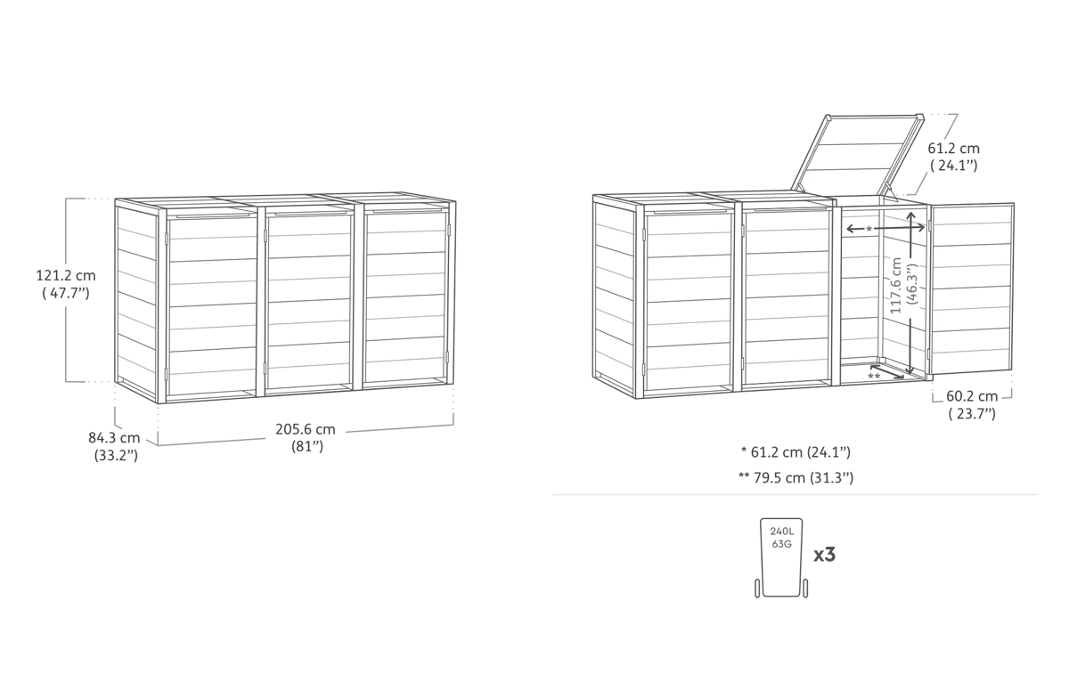 Signature Hide Away Containerberging - 3x240L - Ashwood