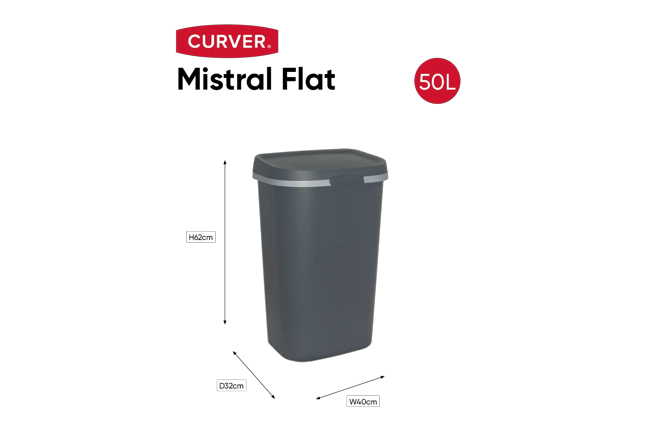 Mistral Flat Afvalbak 50L - Antraciet
