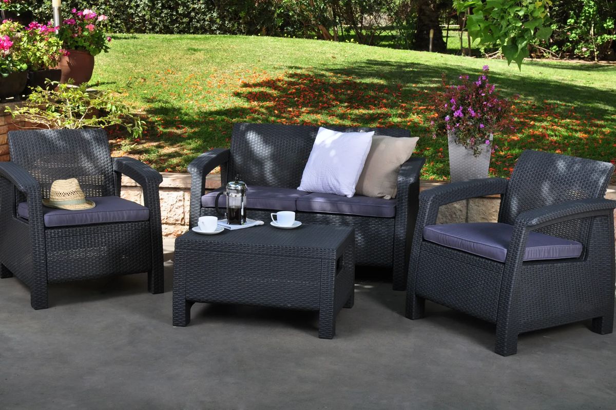 Salon de jardin Corfu 4 places et table basse - Graphite
