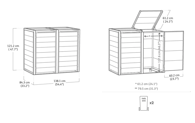 Signature Hide Away Containerberging - 2x240L - Ashwood